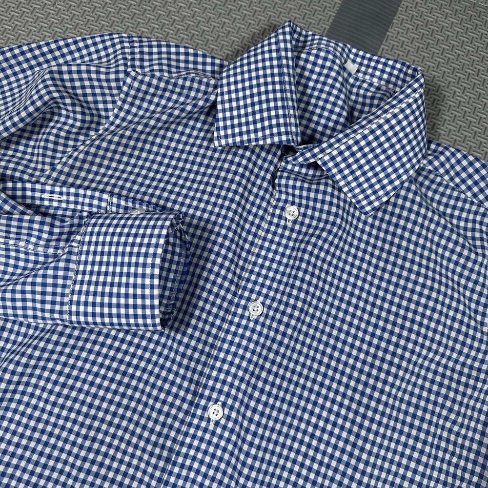 State & Liberty Shirt Men's Small Blue Gingham Check Performance Plaid Athletic